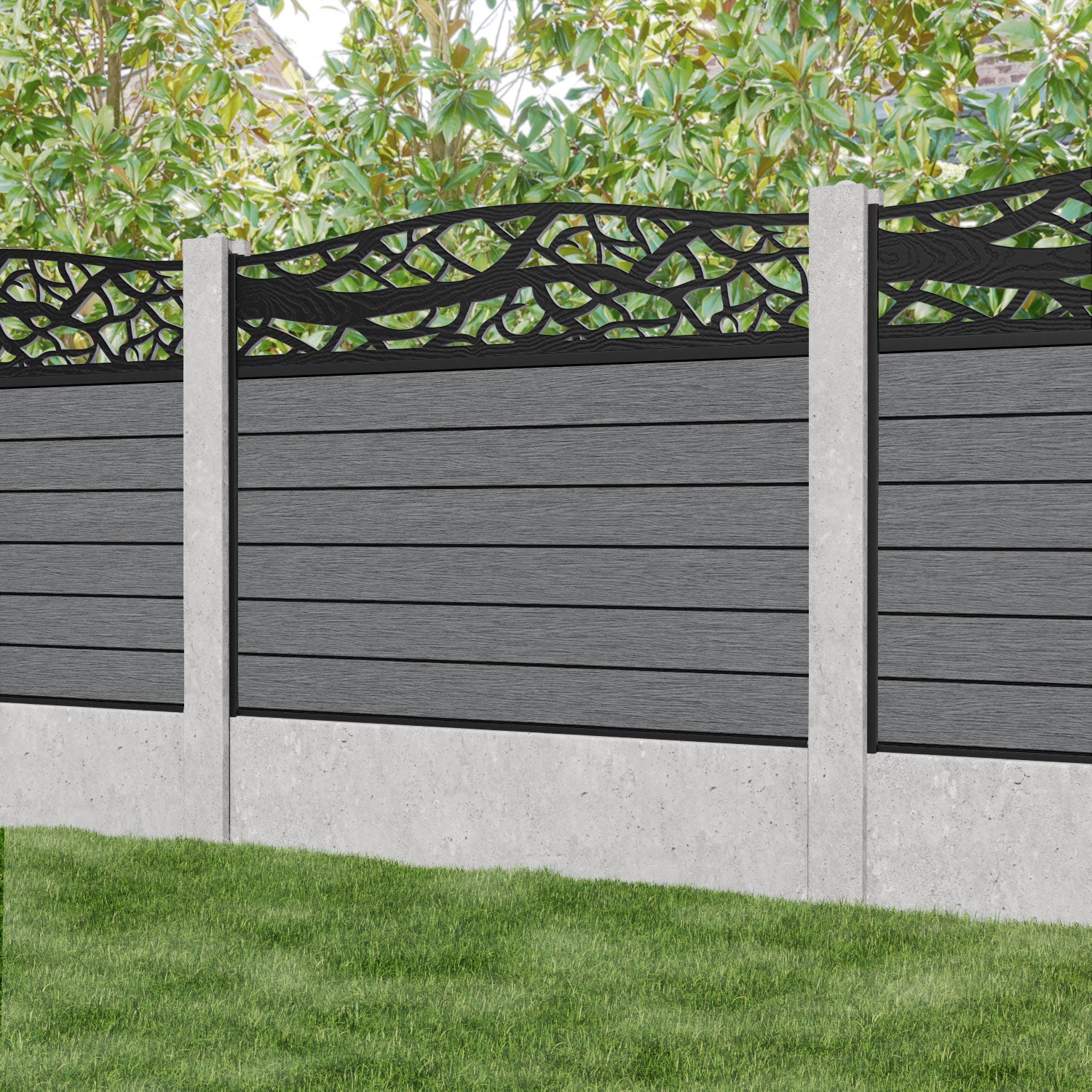 Fusion Twilight Curved Top Fence Panel - Mid Grey - for existing concrete posts