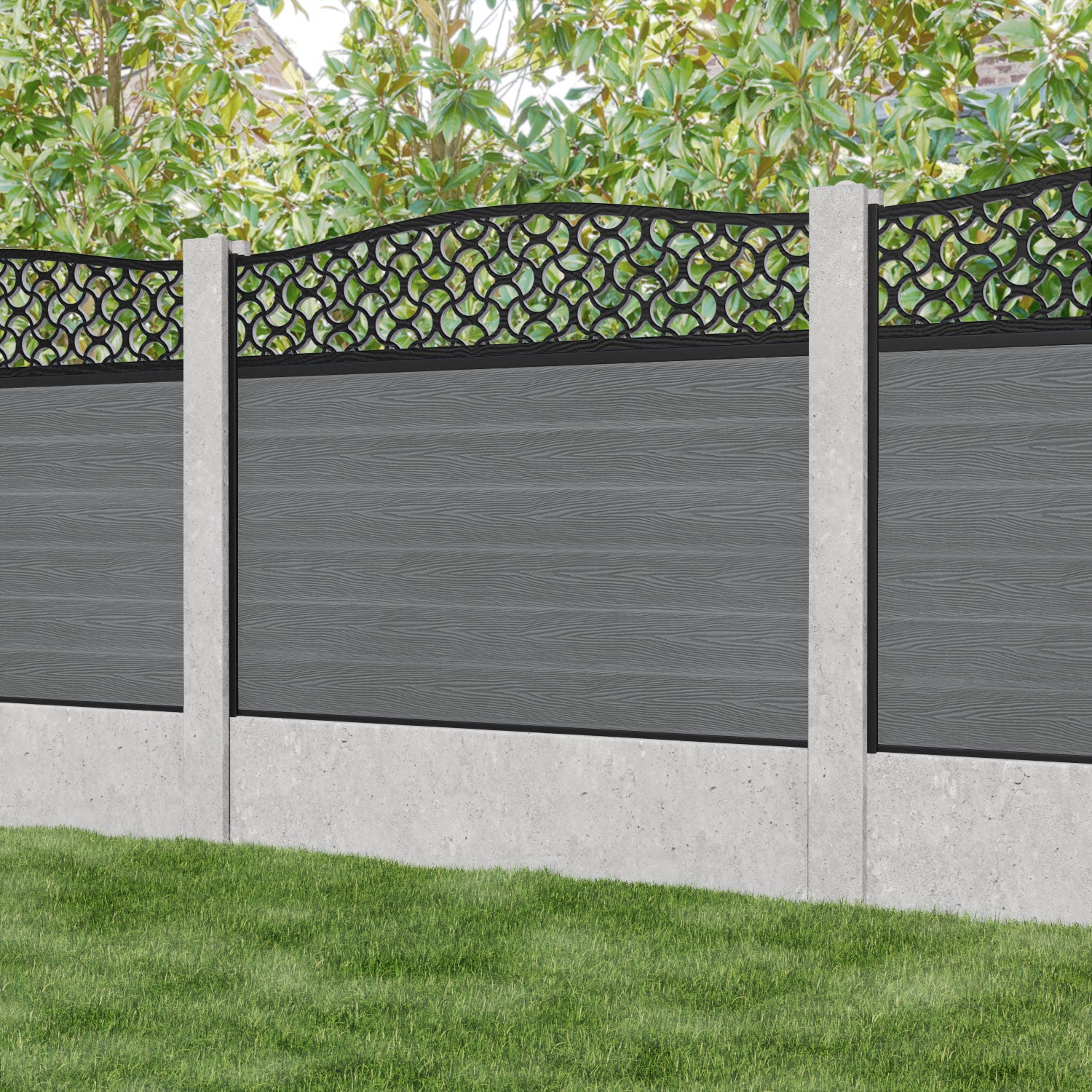 Classic Vida Curved Top Fence Panel - Mid Grey - for existing concrete posts