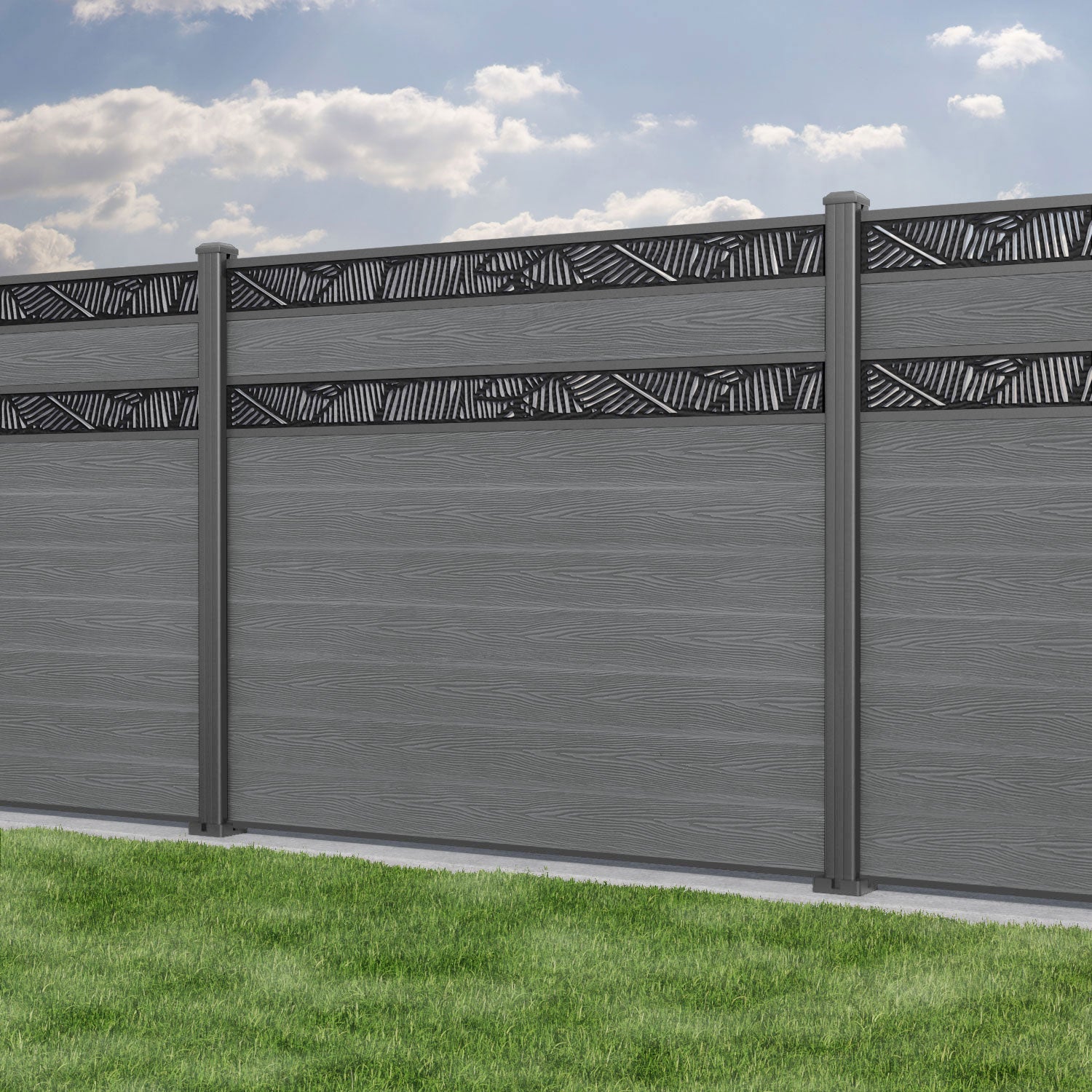 Classic Feather Split Screen Fence Panel - Mid Grey - with our aluminium posts