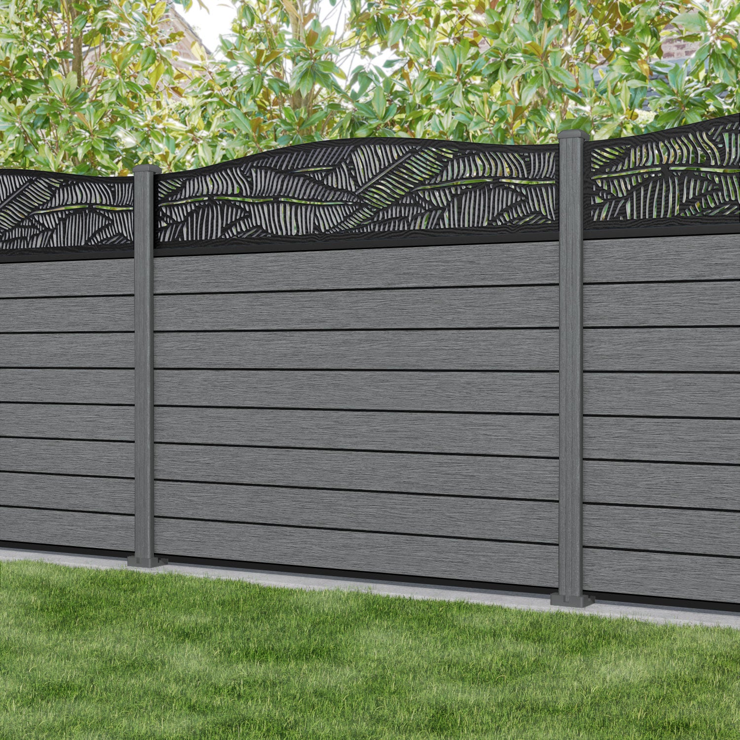 Fusion Feather Curved Top Fence Panel - Mid Grey - with our composite posts