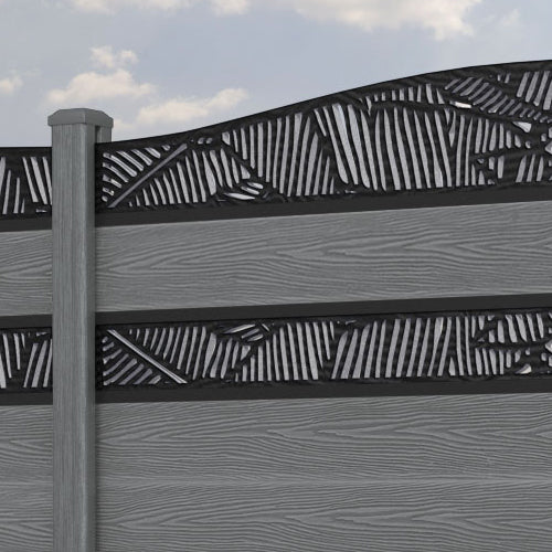 Classic Feather Curved Top Split Screen Fence Panel - Mid Grey - with our composite posts