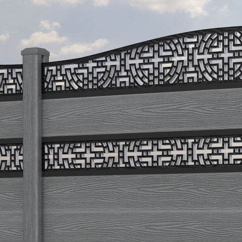 Classic Kumo Curved Top Split Screen Fence Panel - Mid Grey - with our composite posts