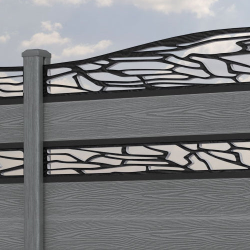 Classic Shatter Curved Top Split Screen Fence Panel - Mid Grey - with our composite posts