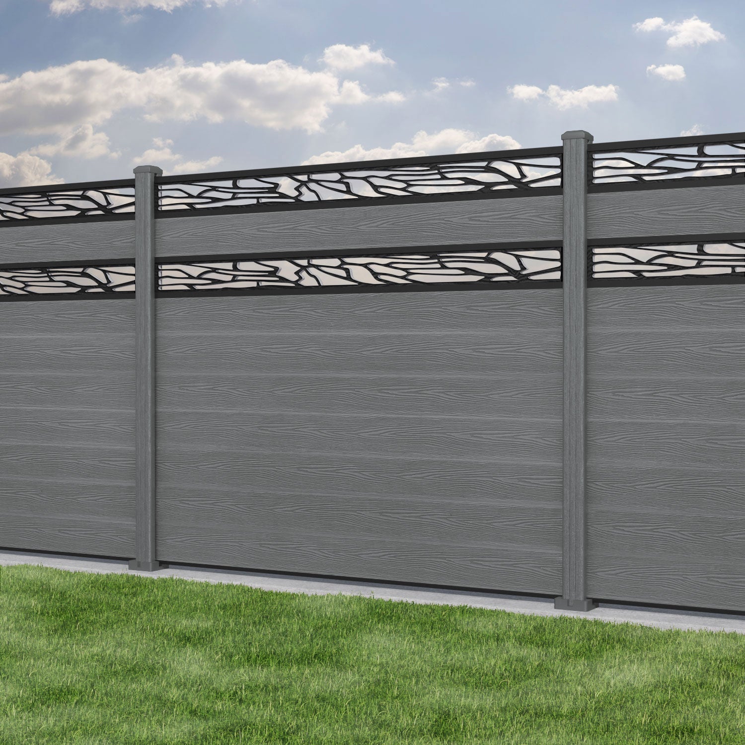 Classic Shatter Split Screen Fence Panel - Mid Grey - with our composite posts