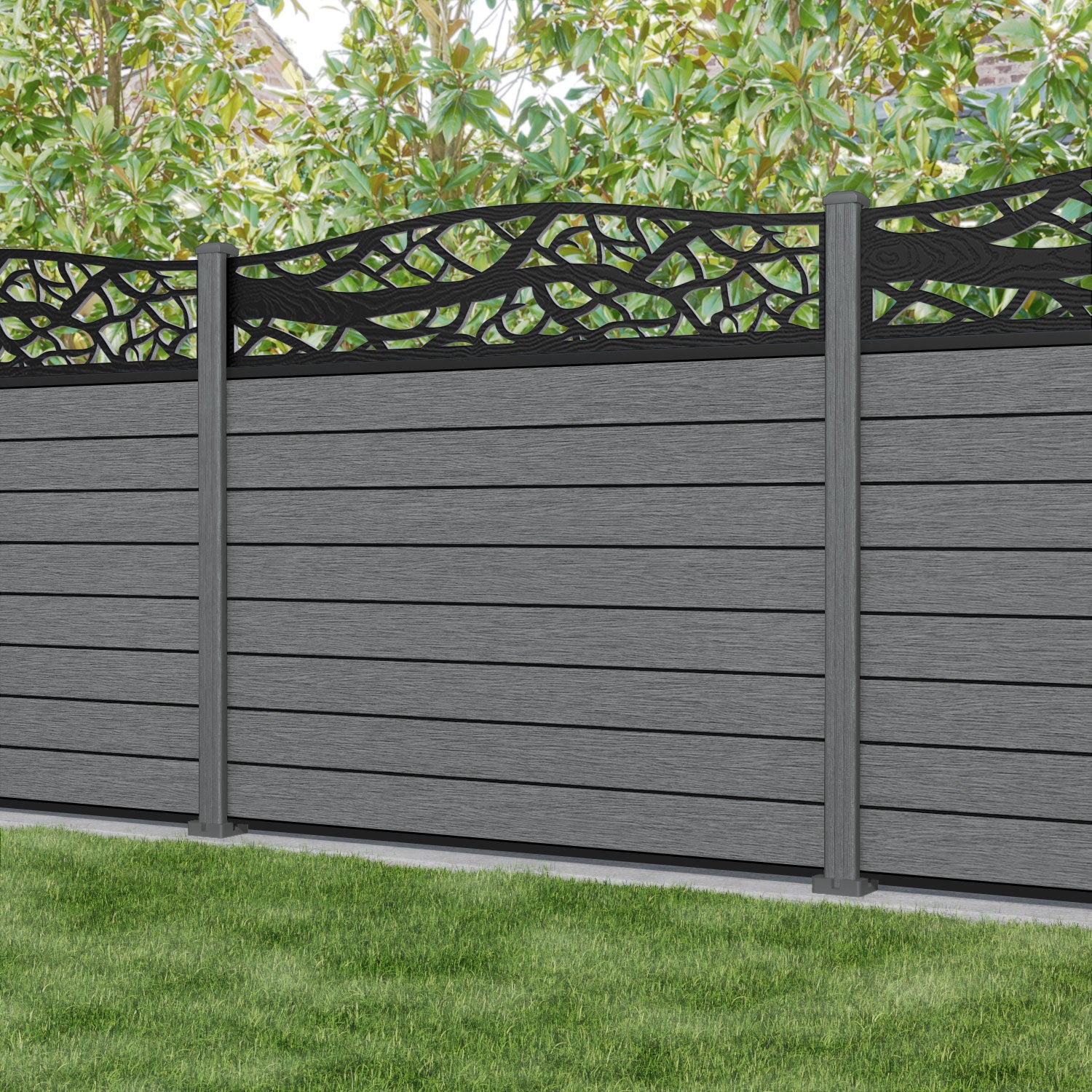 Fusion Twilight Curved Top Fence Panel - Mid Grey - with our composite posts