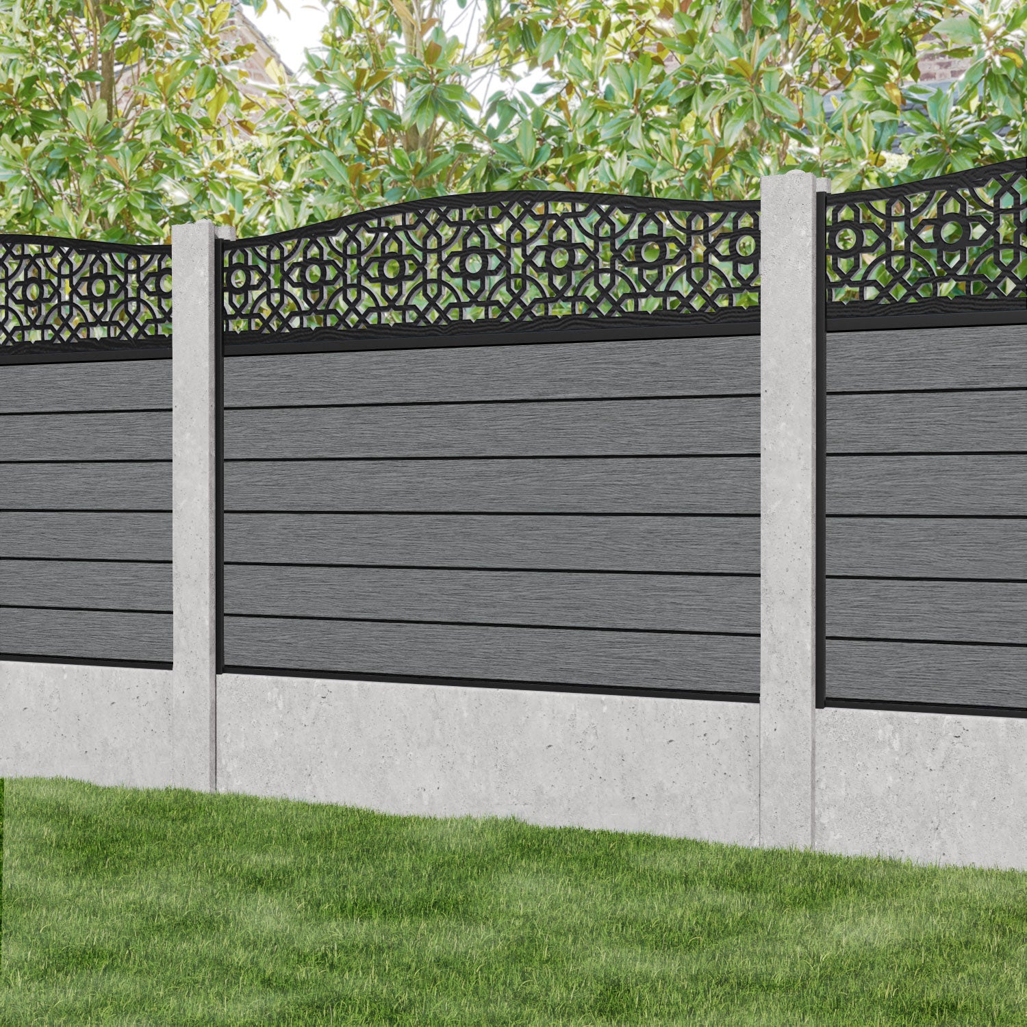 Fusion Nabila Curved Top Fence Panel - Mid Grey - for existing concrete posts