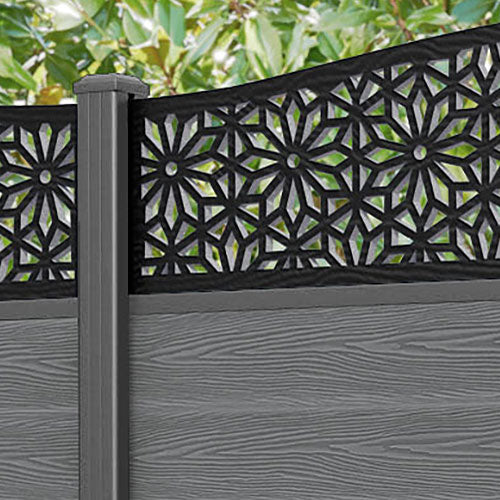 Classic Narwa Curved Top Fence Panel - Mid Grey - with our aluminium posts