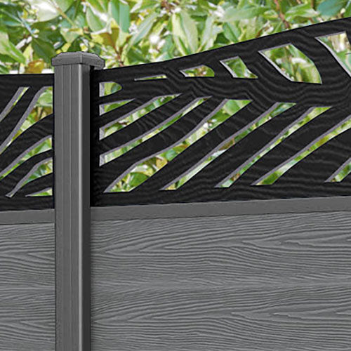 Classic Palm Curved Top Fence Panel - Mid Grey - with our aluminium posts