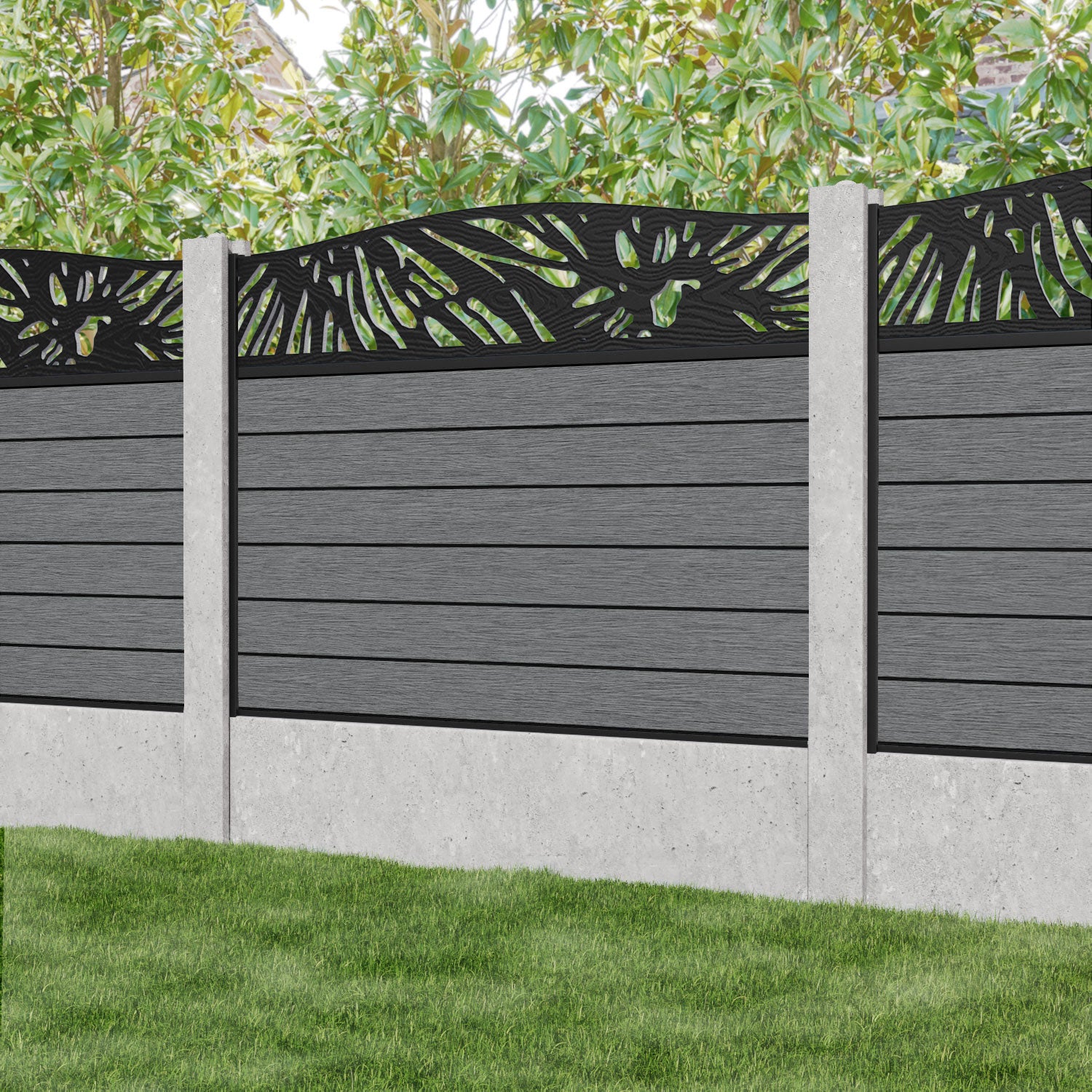 Fusion Poppy Curved Top Fence Panel - Mid Grey - for existing concrete posts
