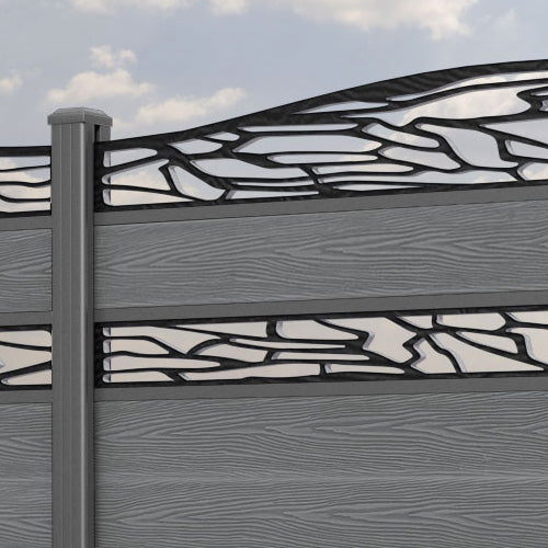 Classic Shatter Curved Top Split Screen Fence Panel - Mid Grey - with our aluminium posts