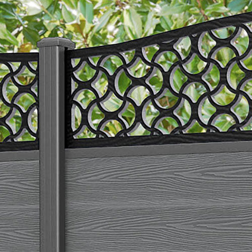 Classic Vida Curved Top Fence Panel - Mid Grey - with our aluminium posts