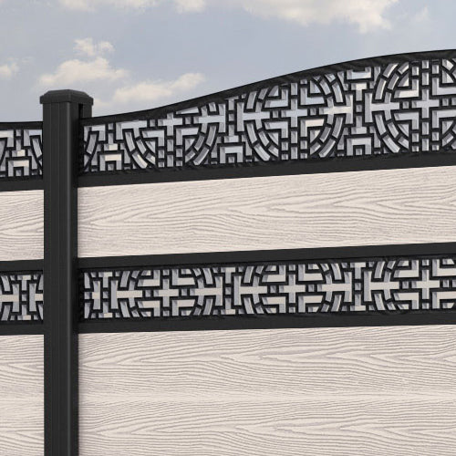 Classic Kumo Curved Top Split Screen Fence Panel - Mid Stone - with our aluminium posts