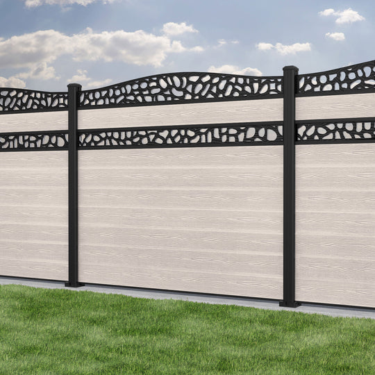 Classic Pebble Curved Top Split Screen Fence Panel - Mid Stone - with our aluminium posts