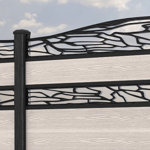 Classic Shatter Curved Top Split Screen Fence Panel - Mid Stone - with our composite posts