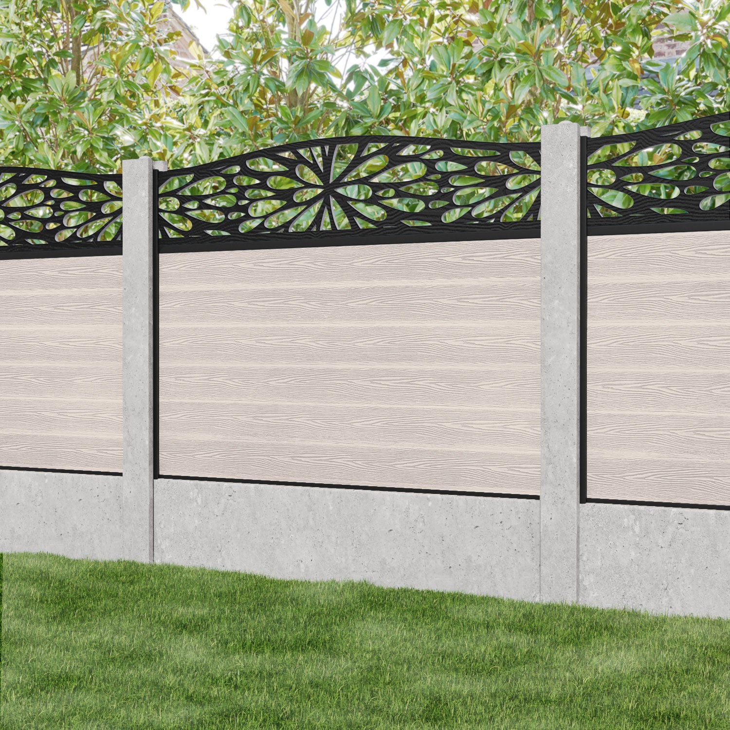 Classic Blossom Curved Top Fence Panel - Mid Stone - for existing concrete posts
