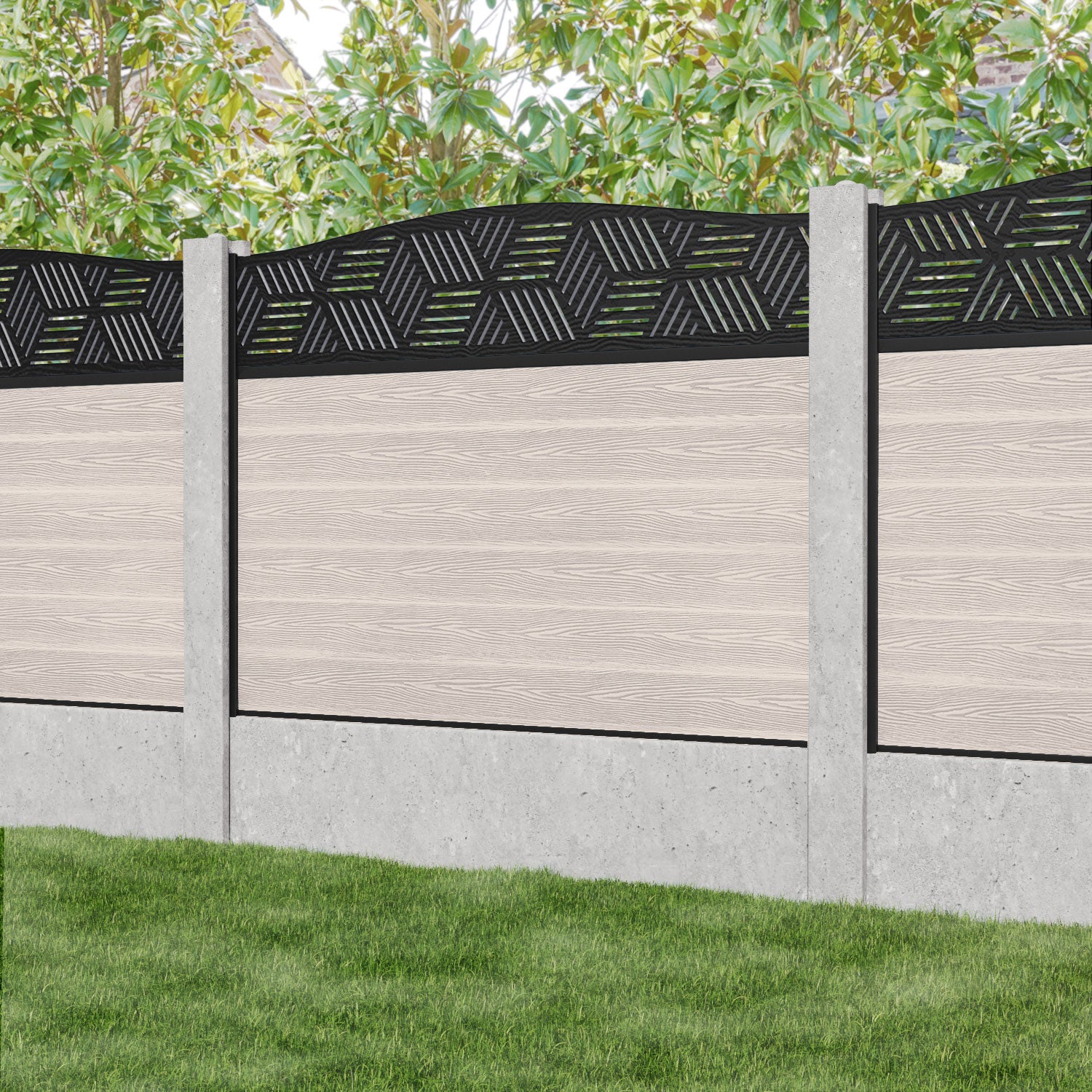 Classic Cubed Curved Top Fence Panel - Mid Stone - for existing concrete posts
