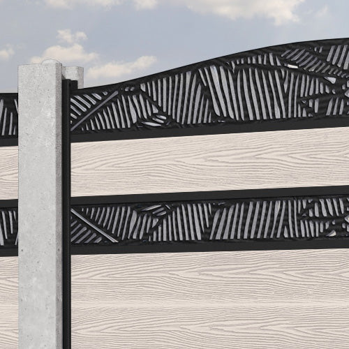 Classic Feather Curved Top Split Screen Fence Panel - Mid Stone - for existing concrete posts