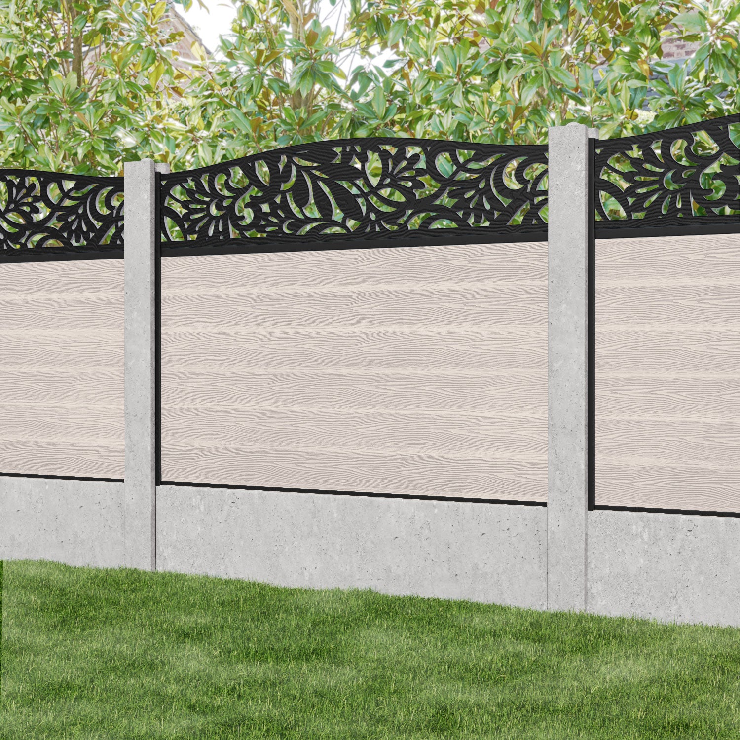 Classic Heritage Curved Top Fence Panel - Mid Stone - for existing concrete posts