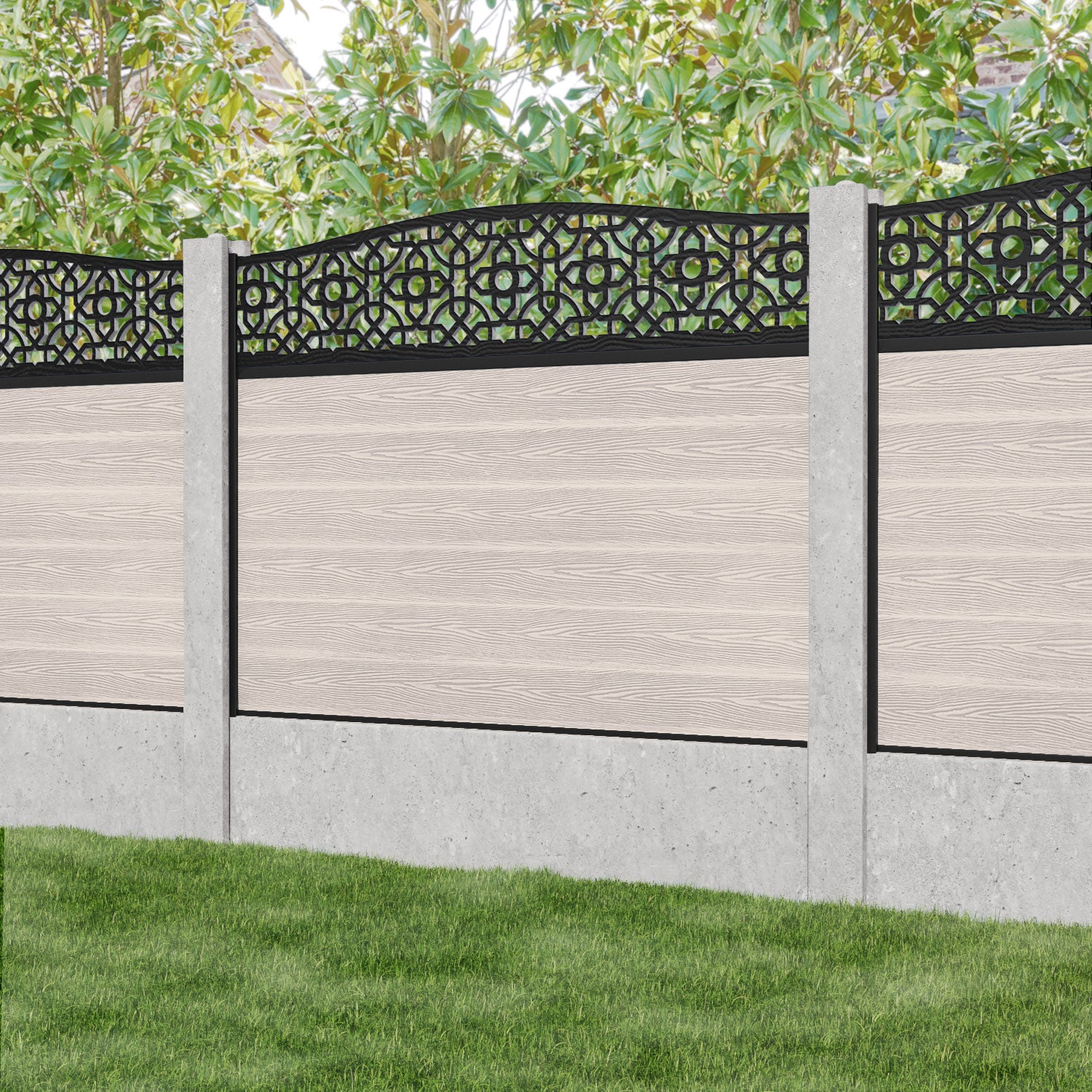Classic Nabila Curved Top Fence Panel - Mid Stone - for existing concrete posts