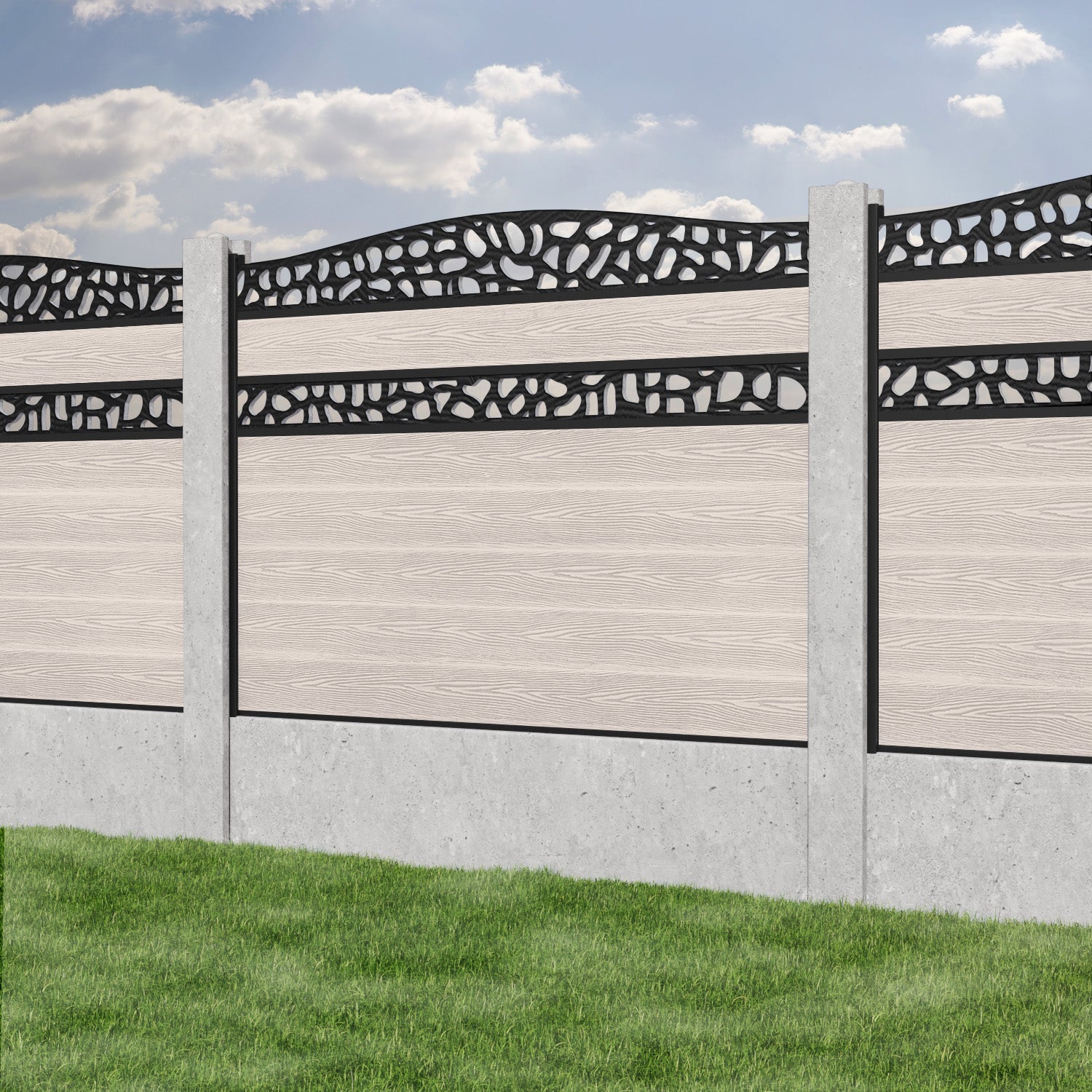Classic Pebble Curved Top Split Screen Fence Panel - Mid Stone - for existing concrete posts