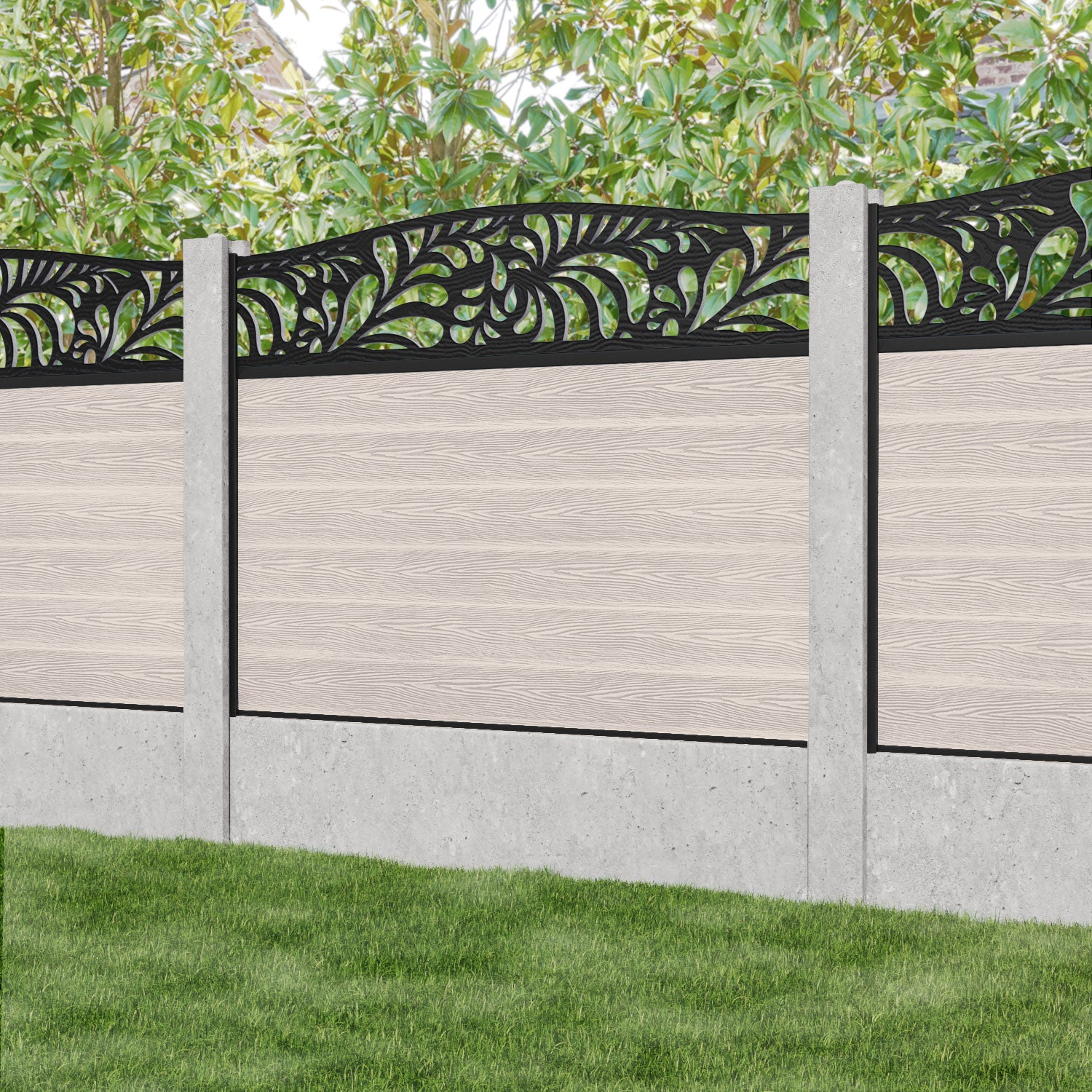 Classic Petal Curved Top Fence Panel - Mid Stone - for existing concrete posts