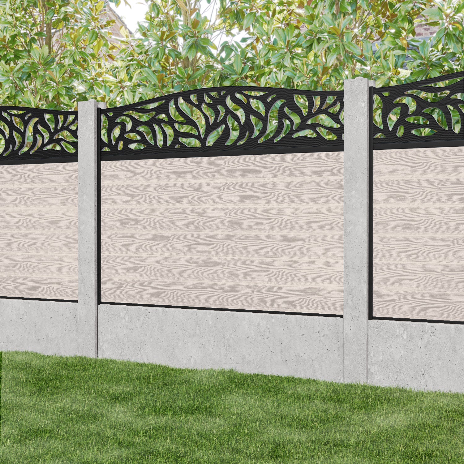 Classic Plume Curved Top Fence Panel - Mid Stone - for existing concrete posts