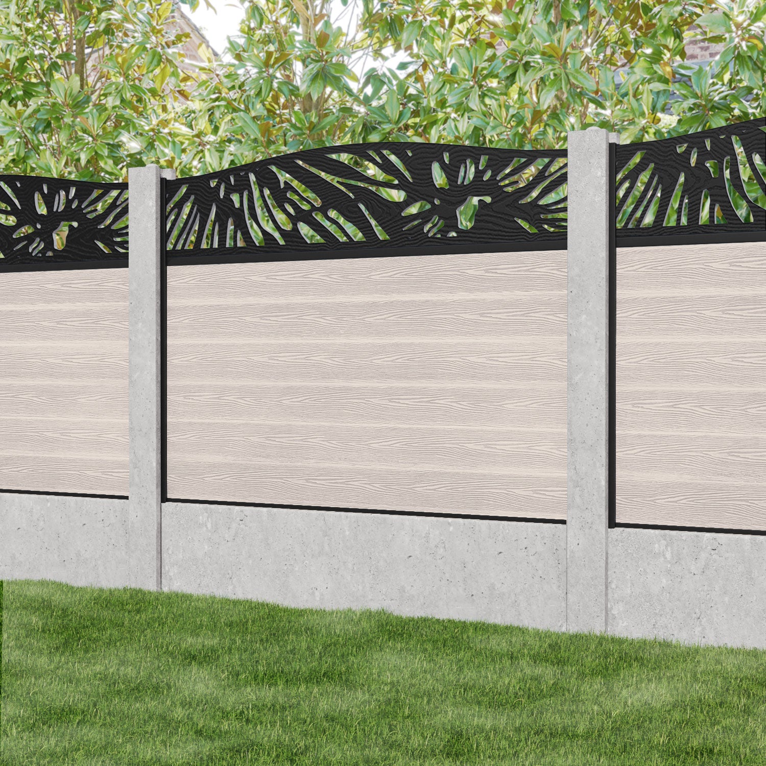 Classic Poppy Curved Top Fence Panel - Mid Stone - for existing concrete posts
