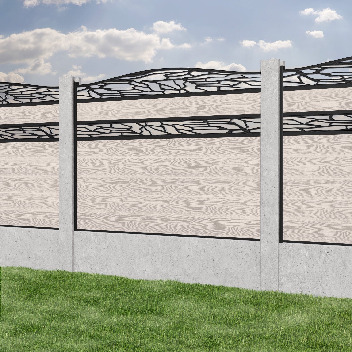 Classic Shatter Curved Top Split Screen Fence Panel - Mid Stone - for existing concrete posts