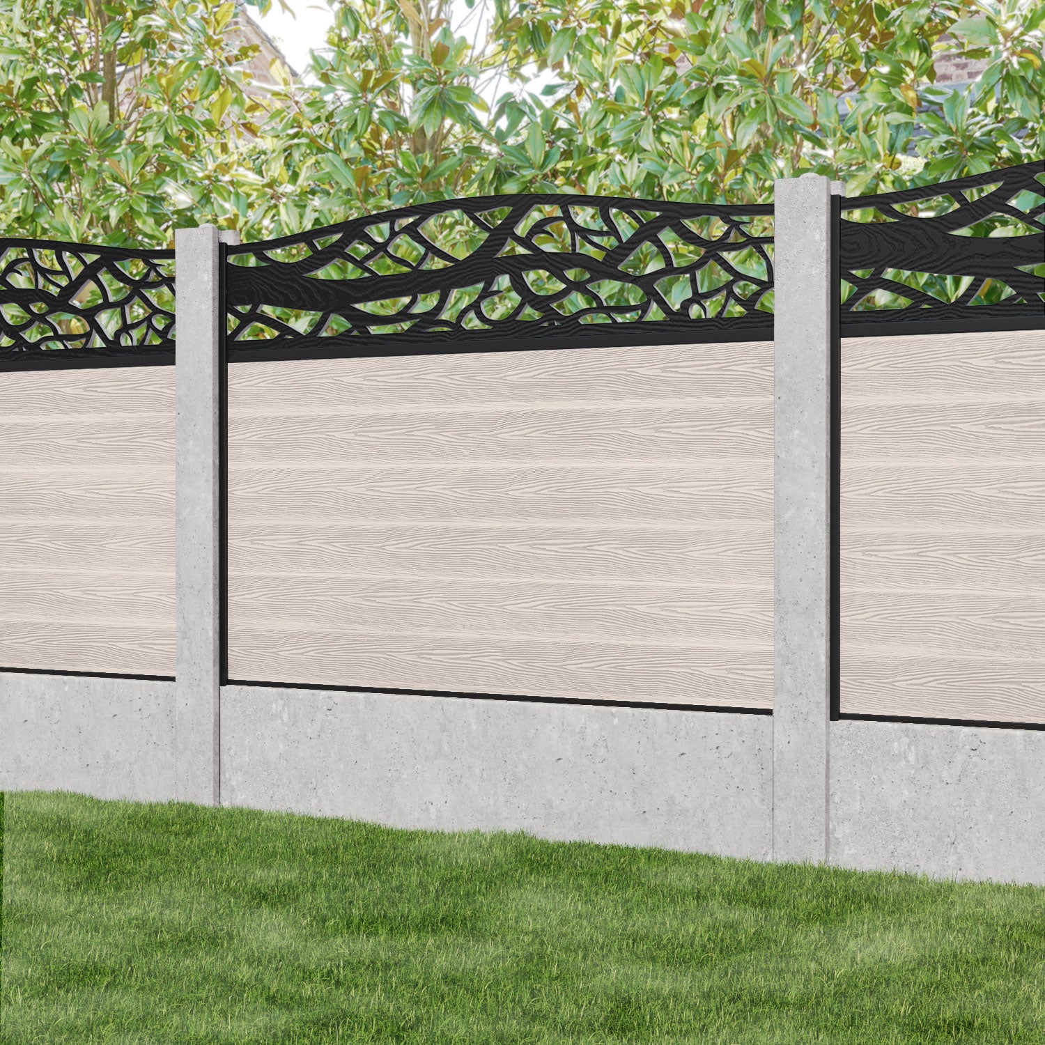 Classic Twilight Curved Top Fence Panel - Mid Stone - for existing concrete posts