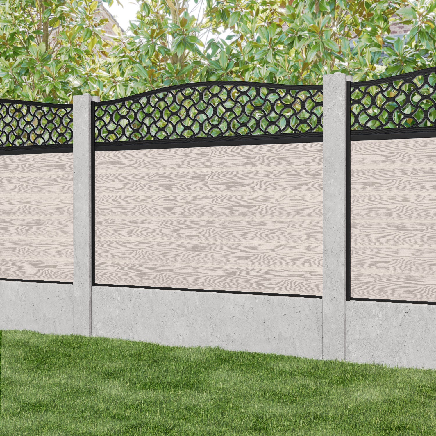 Classic Vida Curved Top Fence Panel - Mid Stone - for existing concrete posts