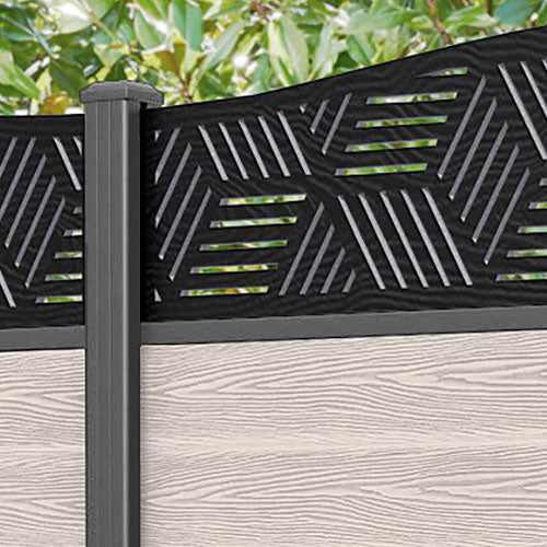 Classic Cubed Curved Top Fence Panel - Mid Stone - with our aluminium posts