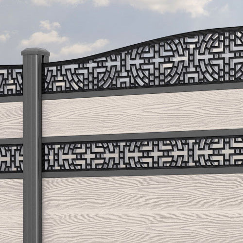 Classic Kumo Curved Top Split Screen Fence Panel - Mid Stone - with our aluminium posts