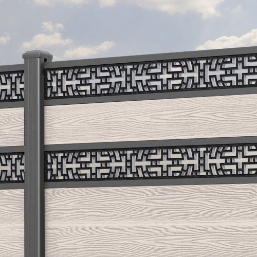Classic Kumo Split Screen Fence Panel - Mid Stone - with our aluminium posts