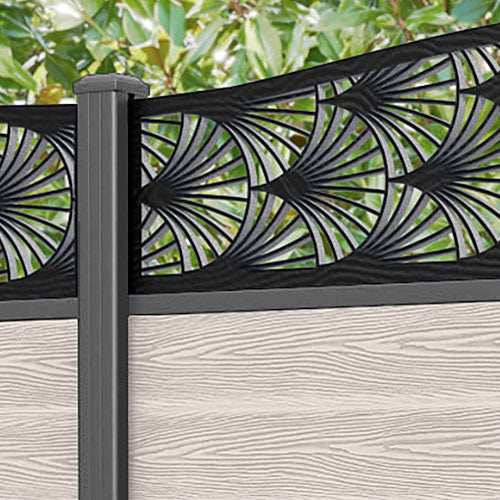 Classic Laurel Curved Top Fence Panel - Mid Stone - with our aluminium posts