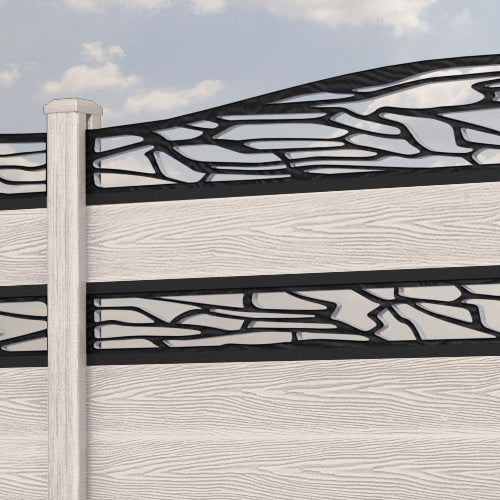 Classic Shatter Curved Top Split Screen Fence Panel - Mid Stone - with our composite posts
