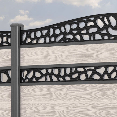 Classic Pebble Curved Top Split Screen Fence Panel - Mid Stone - with our aluminium posts