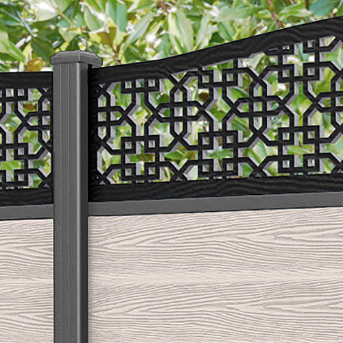 Classic Zaria Curved Top Fence Panel - Mid Stone - with our aluminium posts