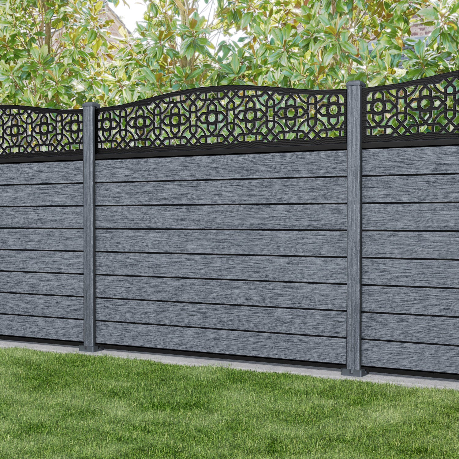 Fusion Nabila Curved Top Fence Panel - Anthracite - with our composite posts