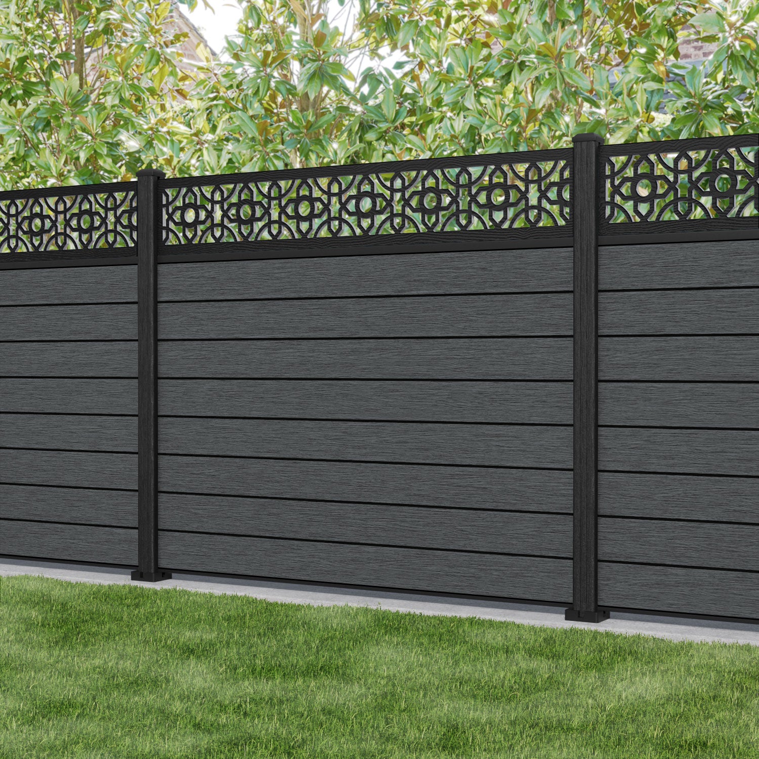 Fusion Nabila Fence Panel - Dark Grey - with our composite posts