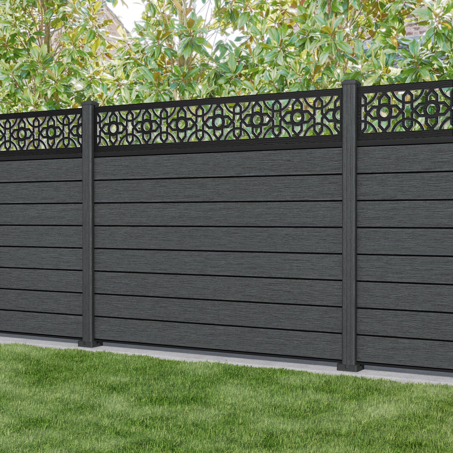 Fusion Nabila Fence Panel - Dark Grey - with our composite posts