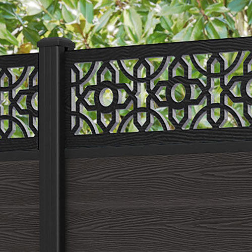 Classic Nabila Fence Panel - Dark Oak - with our aluminium posts