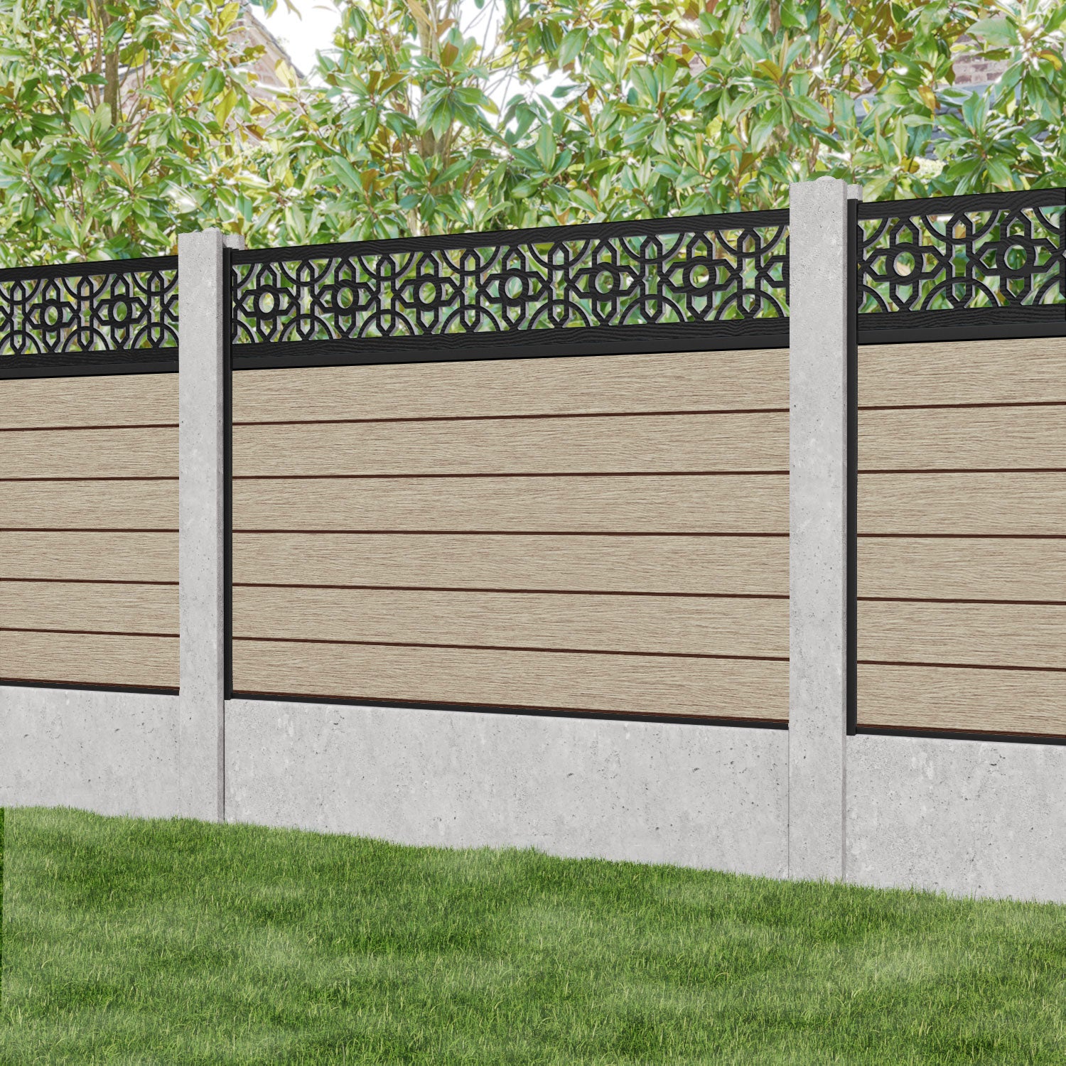 Fusion Nabila Fence Panel - Light Oak - for existing concrete posts