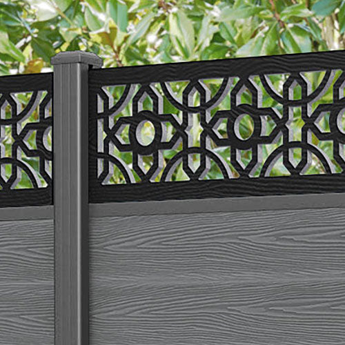 Classic Nabila Fence Panel - Mid Grey - with our aluminium posts