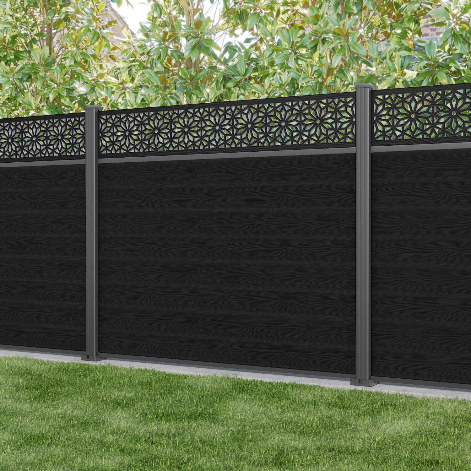 Classic Narwa Fence Panel - Black - with our aluminium posts