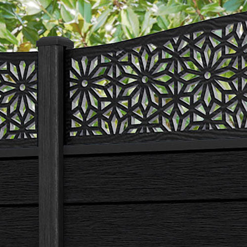 Fusion Narwa Curved Top Fence Panel - Black - with our composite posts