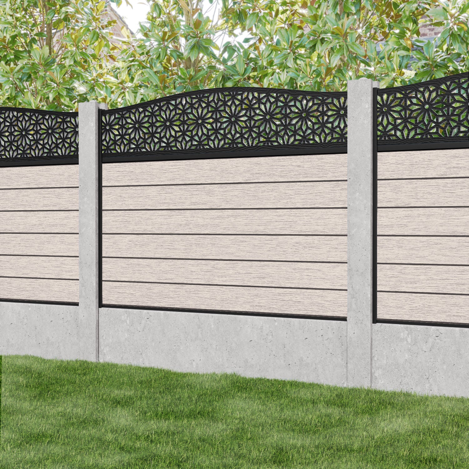 Fusion Narwa Curved Top Fence Panel - Mid Stone - for existing concrete posts