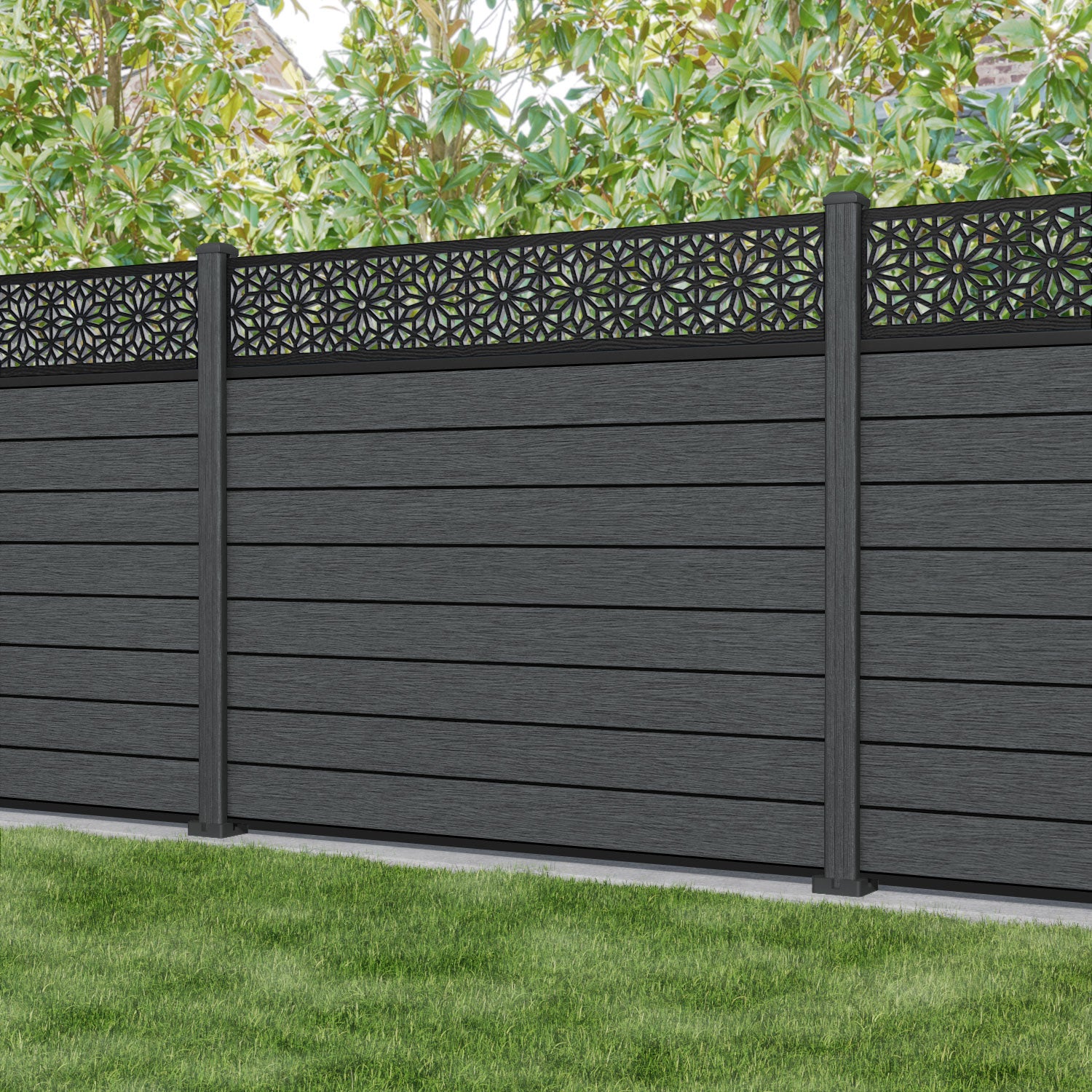 Fusion Narwa Fence Panel - Dark Grey - with our composite posts