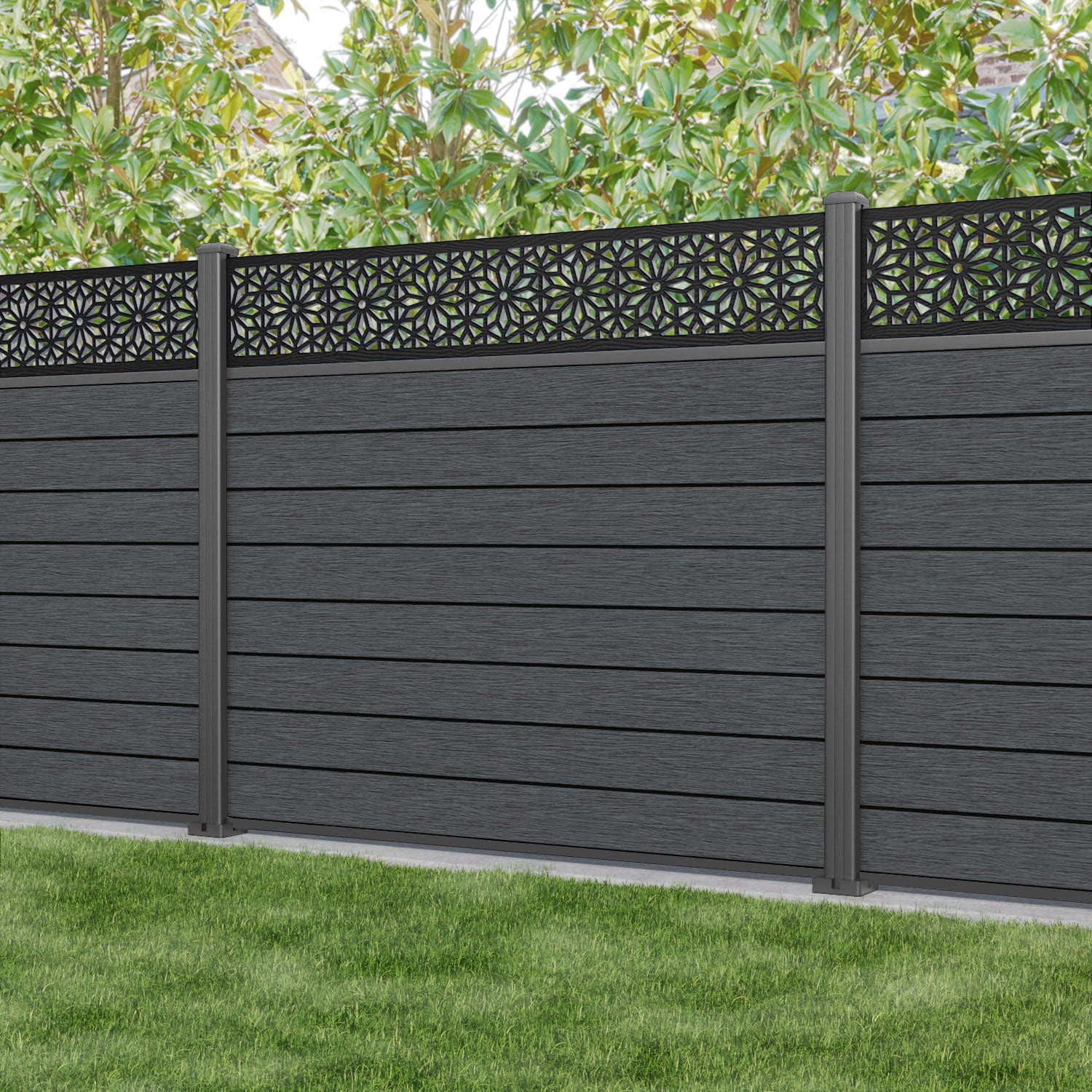 Fusion Narwa Fence Panel - Dark Grey - with our aluminium posts