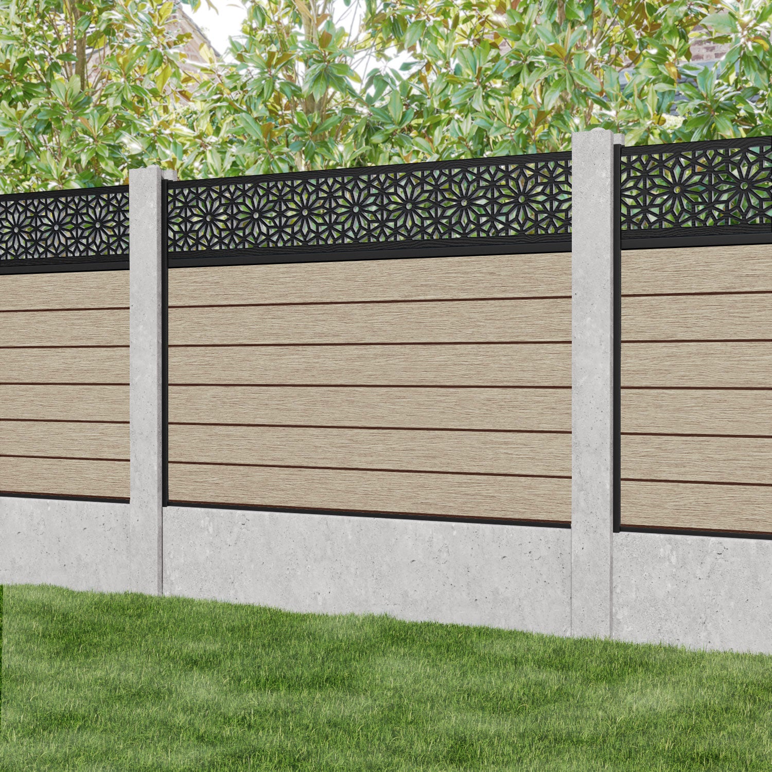 Fusion Narwa Fence Panel - Light Oak - for existing concrete posts