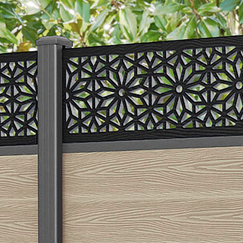 Classic Narwa Fence Panel - Light Oak - with our aluminium posts